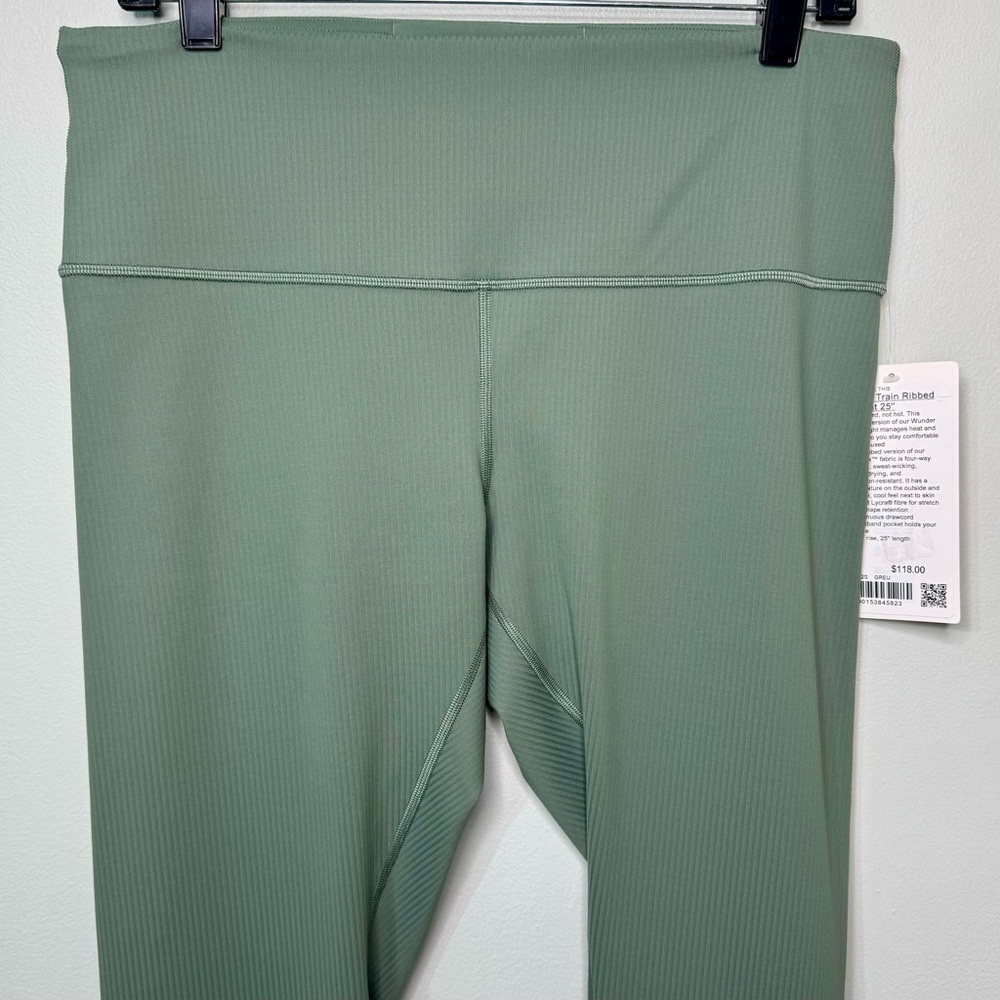 Lululemon Wunder Train Ribbed High Rise Tight Leggings Grey Eucalyptus 12 14 NWT - Picture 6 of 12